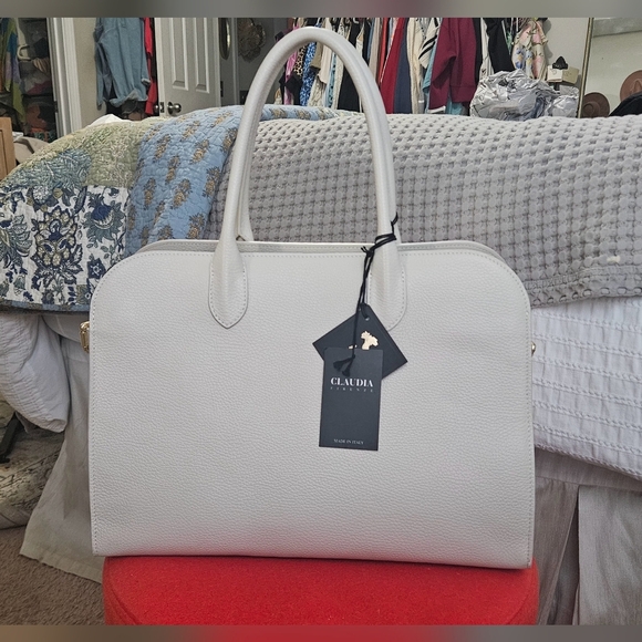 CLAUDIA FIRENZE Made In Italy Leather Pebbled Crossbody/hand Bag. White. NWT - Picture 11 of 16